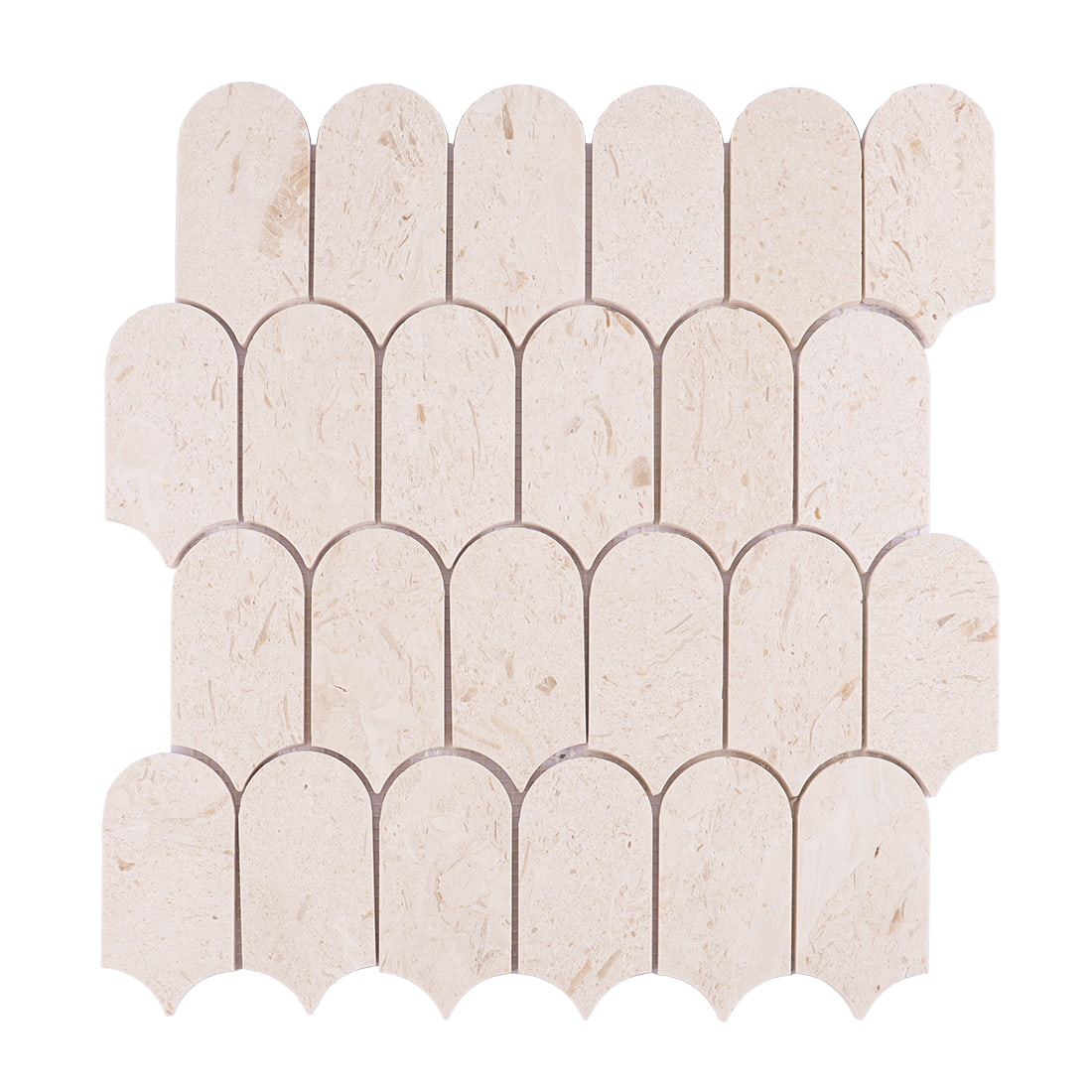 Full sheet of beige marble scallop mosaic tile