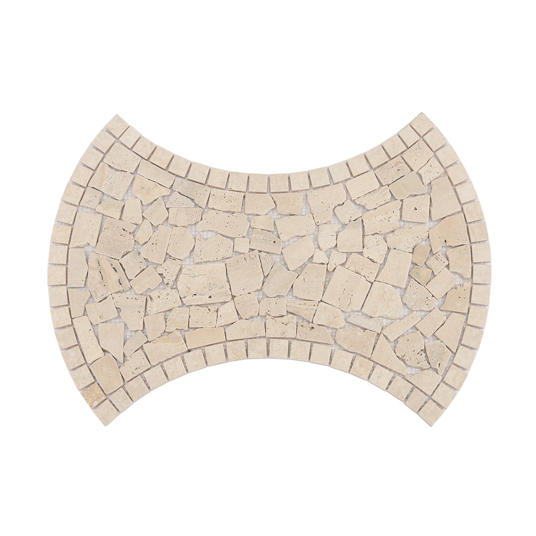 Full sheet of beige travertine irregular mosaic with curved border