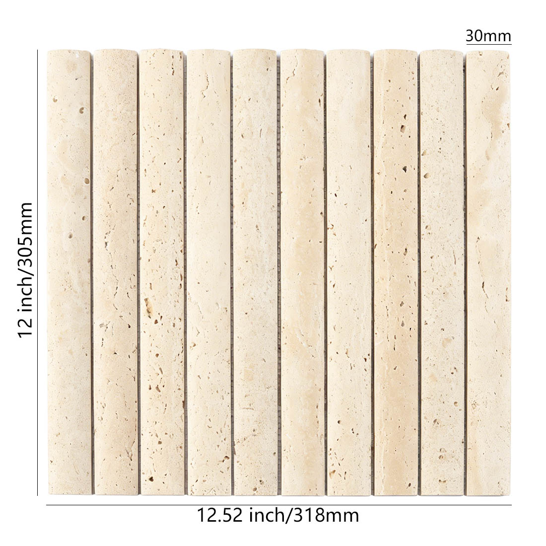 Beige travertine long strip tile sheet with 30x305mm chip size