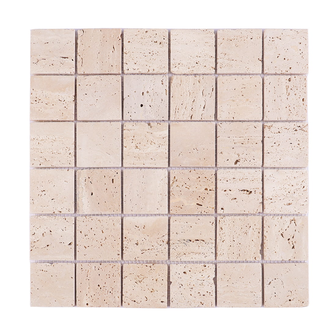 Full sheet of beige travertine square mosaic tiles