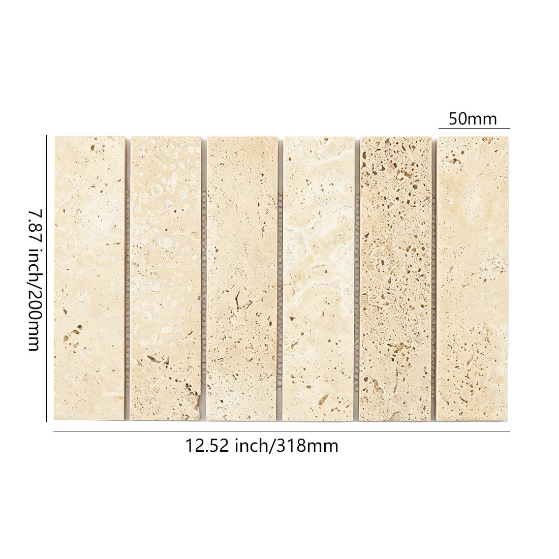 Beige travertine strip mosaic tile dimensions 318x200mm