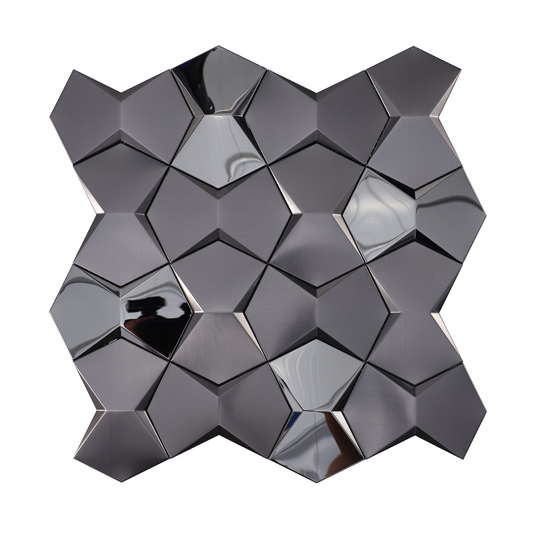 3D black faceted metallic mosaic tile sheet for wall decor