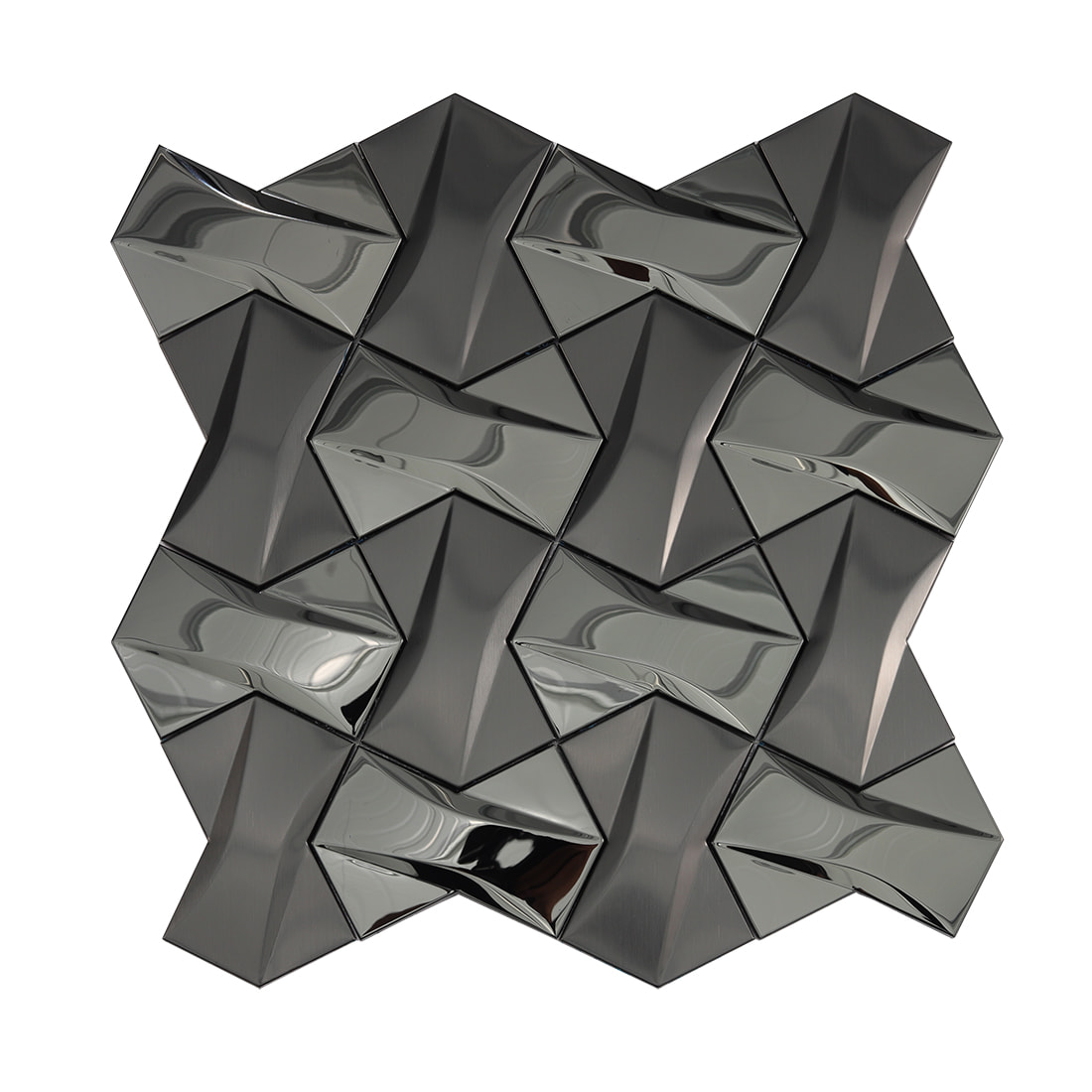 3D black faceted metallic mosaic tile sheet for wall decor