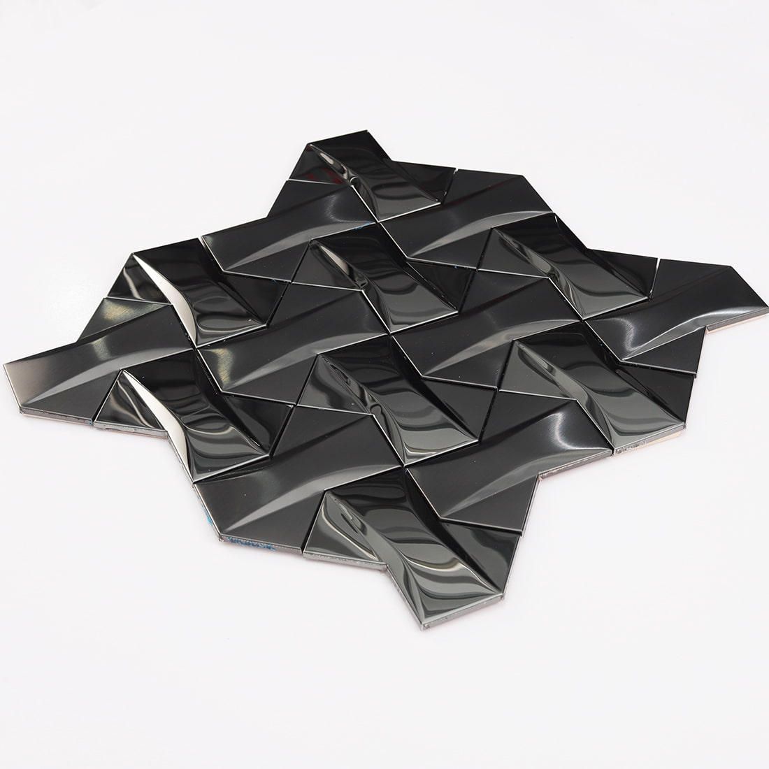 Modern 3D black metallic geometric mosaic tile sheet on white background