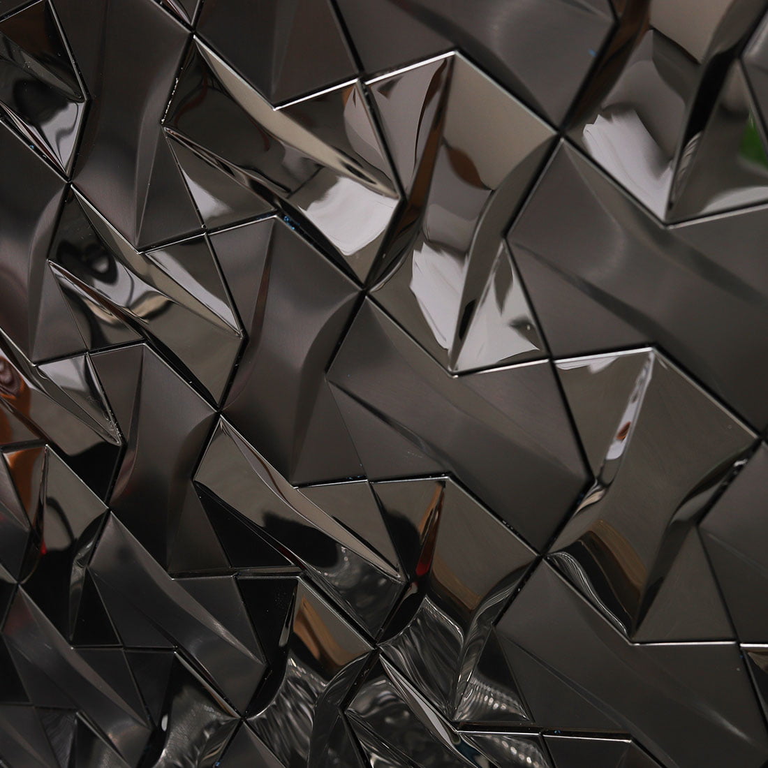 Glossy reflective surface of 3D black stainless steel mosaic tile