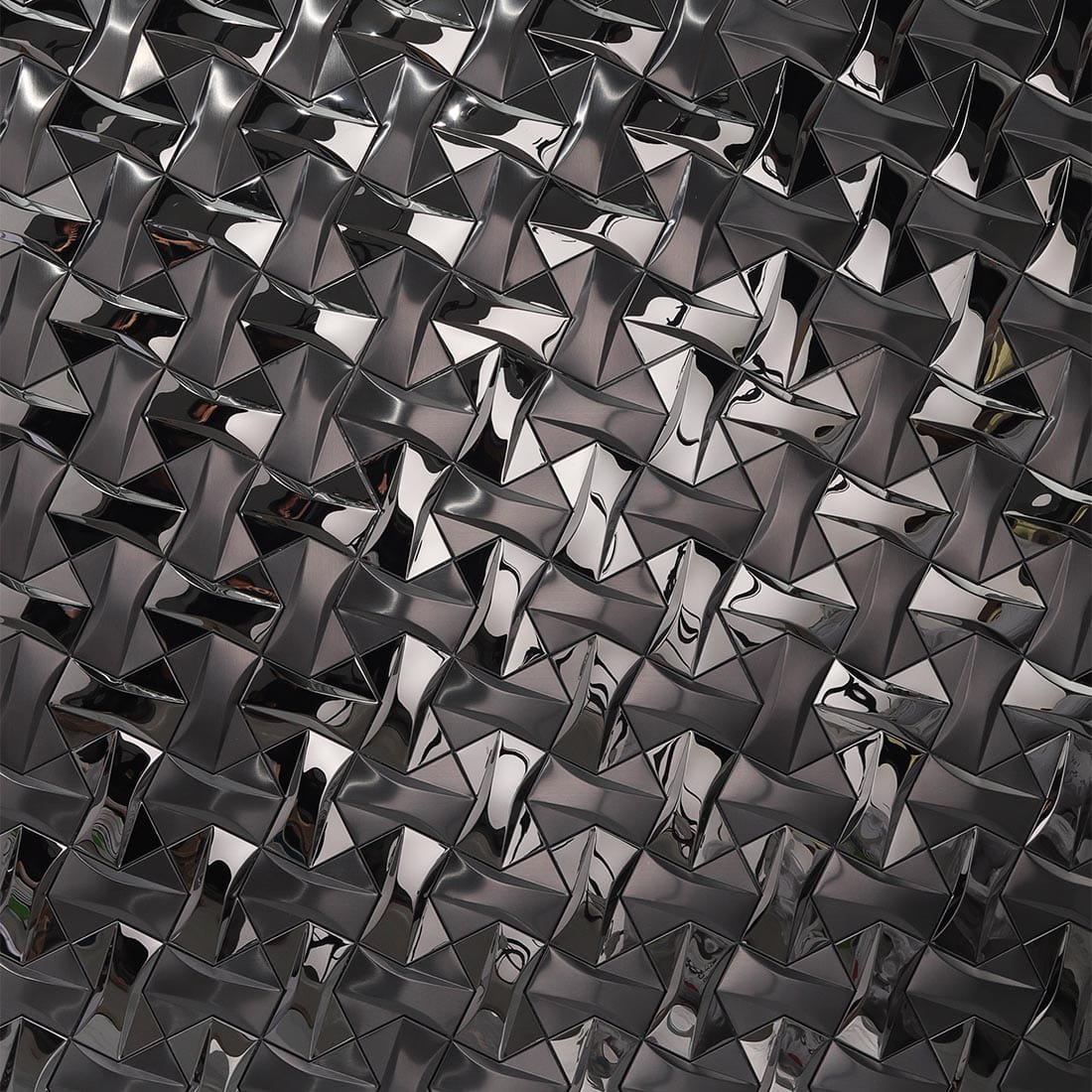 Seamless pattern of 3D black geometric metallic mosaic wall tile