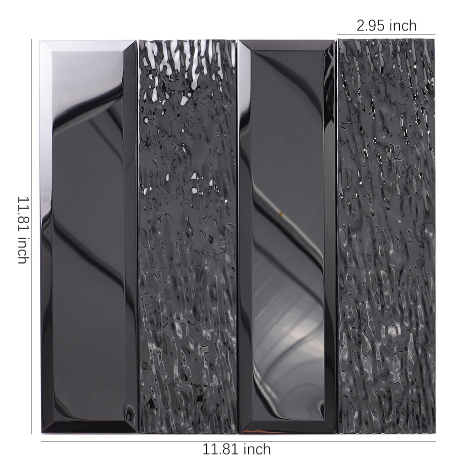 Black beveled and textured metal mosaic sheet in mixed glossy finishes