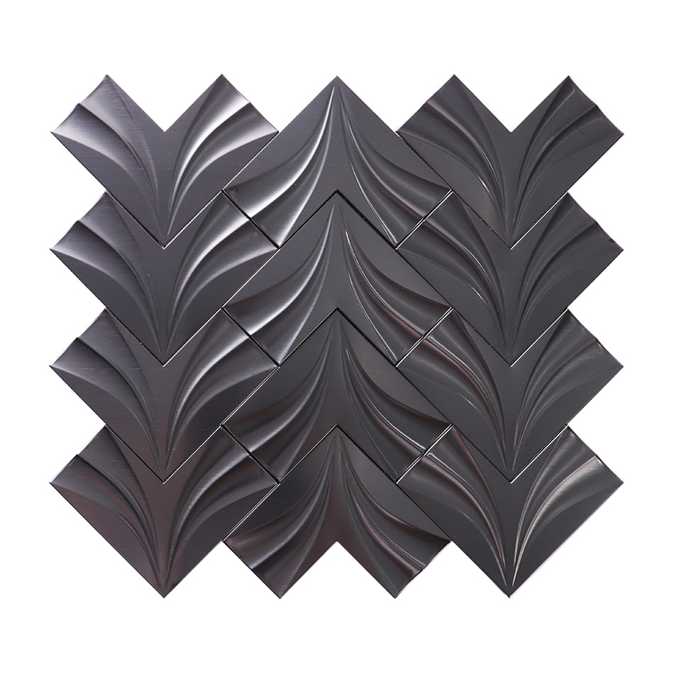 Full sheet of black chevron metal mosaic tiles
