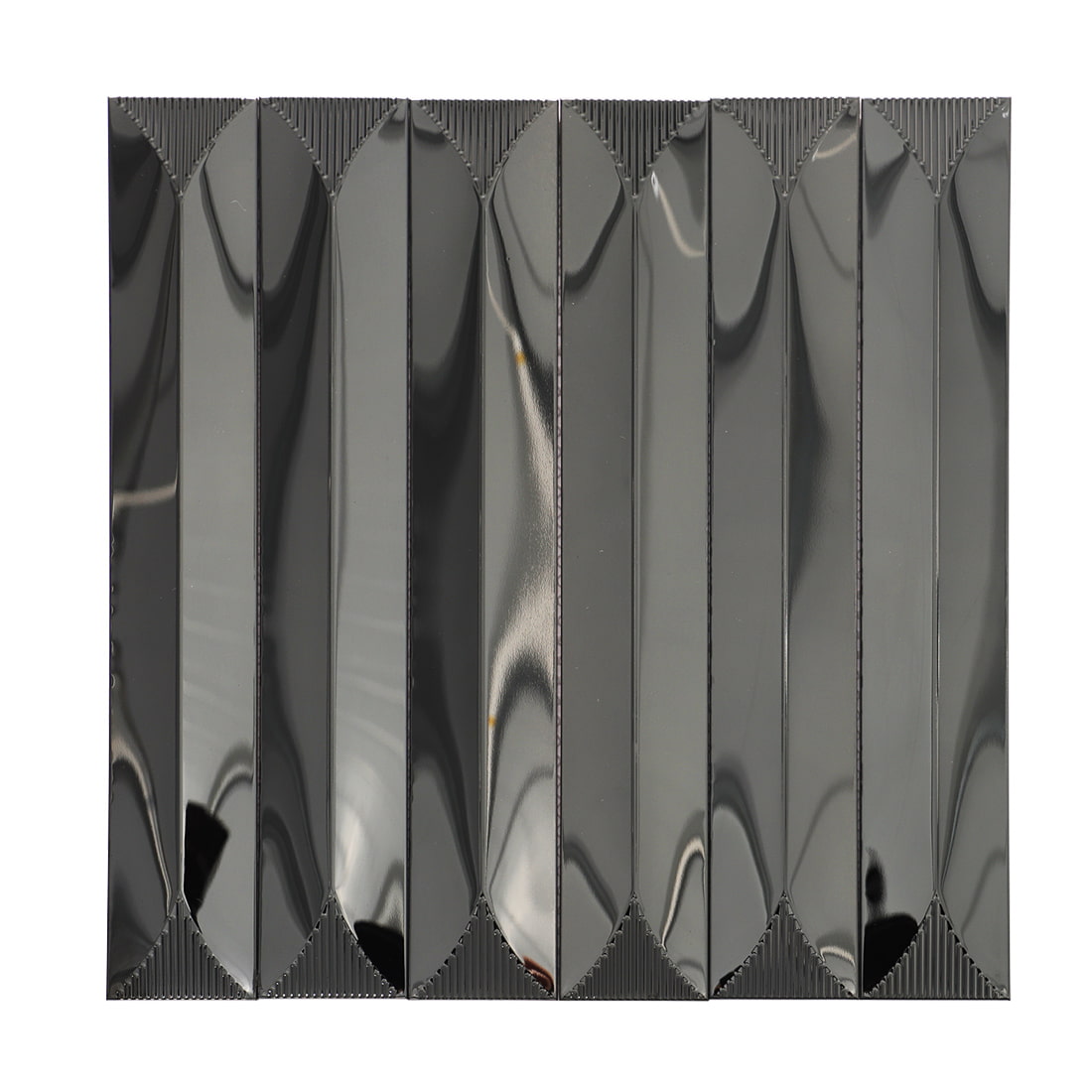 Full sheet of black glossy elongated metal mosaic tile