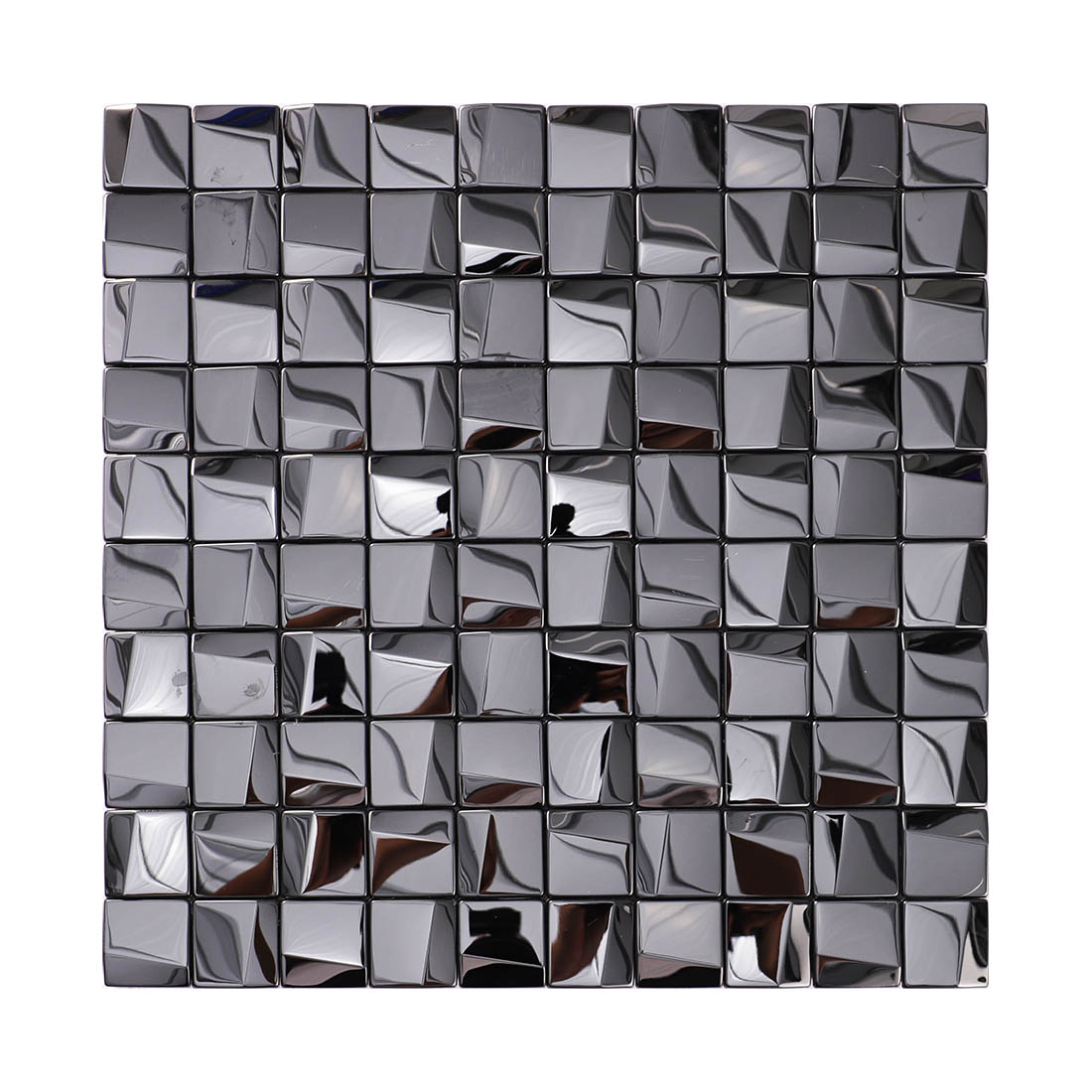 Black glossy square stainless steel mosaic tile sheet front view
