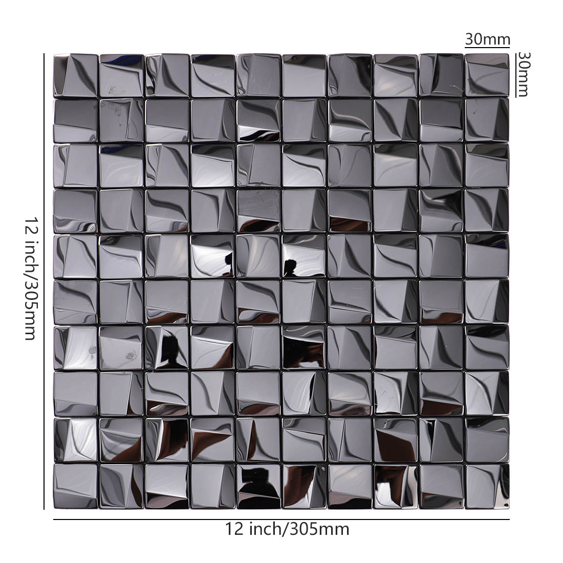 Black glossy square stainless steel mosaic tile sheet with 30mm tiles