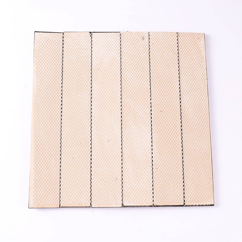 Back mesh view of black glossy textured rectangular metal mosaic tile