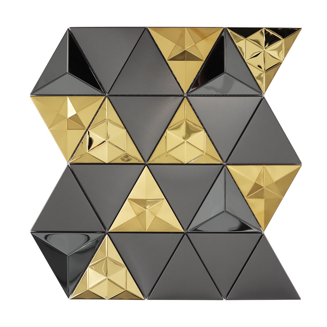 Black and gold 3D triangle metal mosaic tile with faceted accents