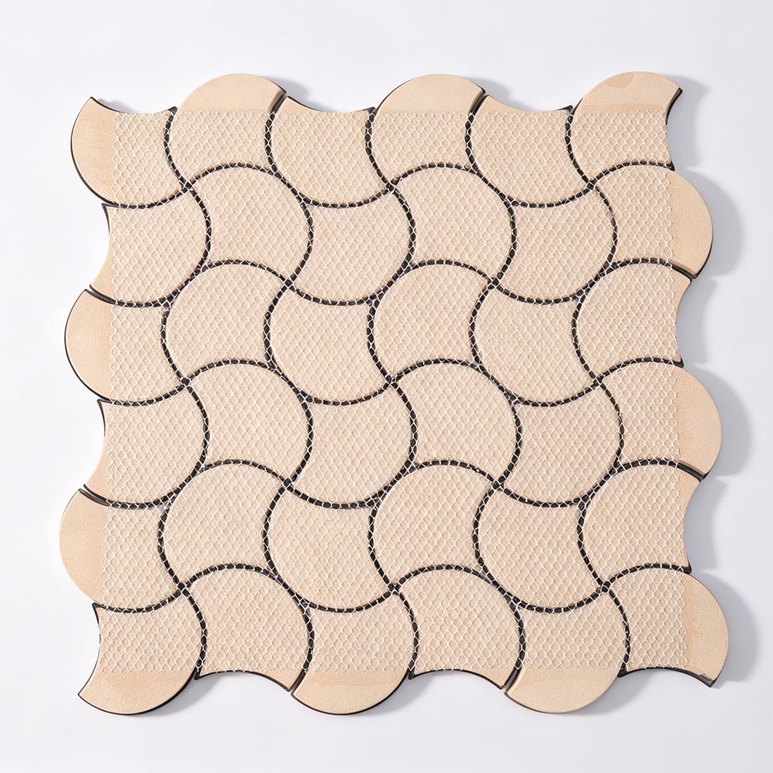 Black and gold fish scale metallic mosaic tile with mesh backing