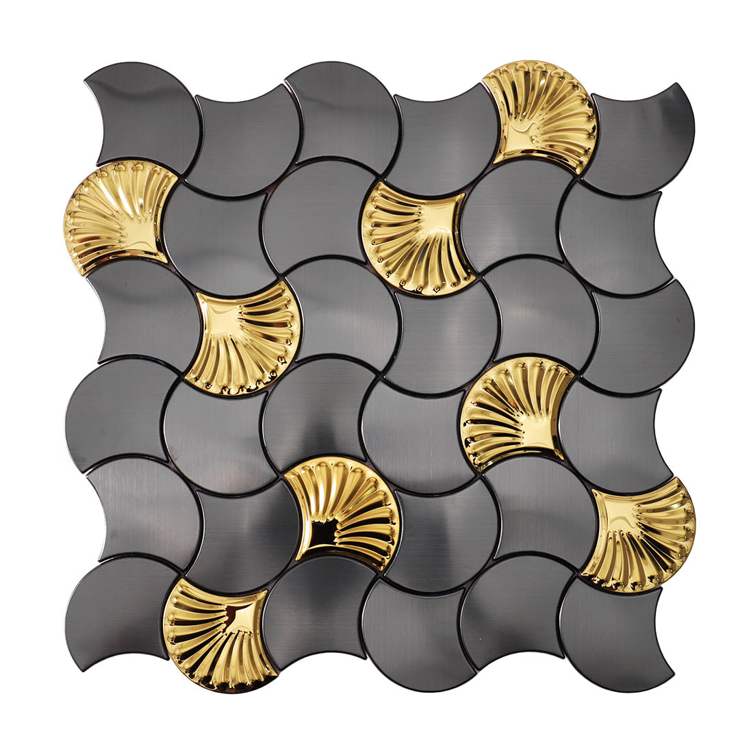 Black and gold fish scale metallic mosaic wall tile sheet