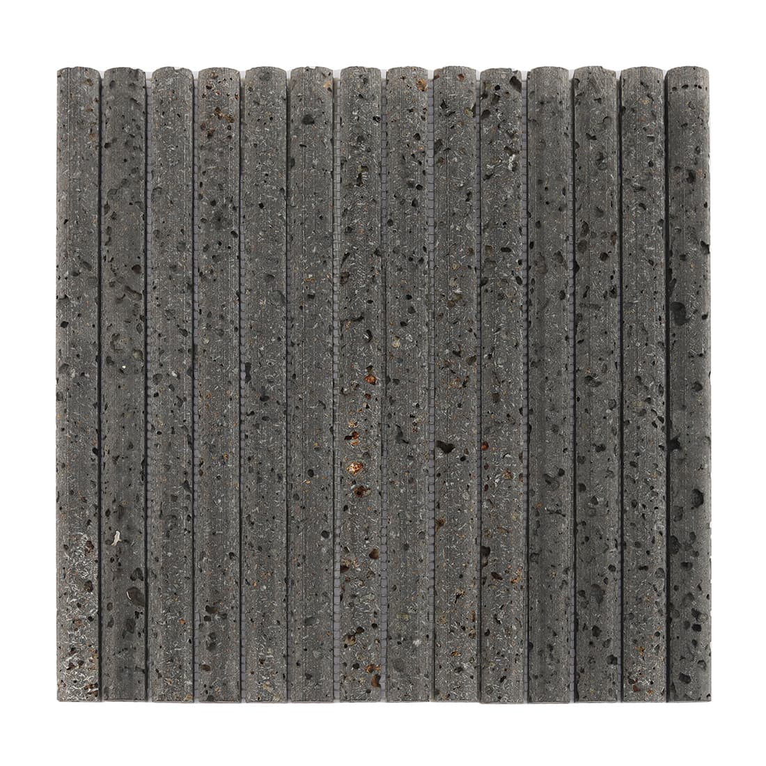 Full sheet of black 3D raised lava stone strip mosaic tile