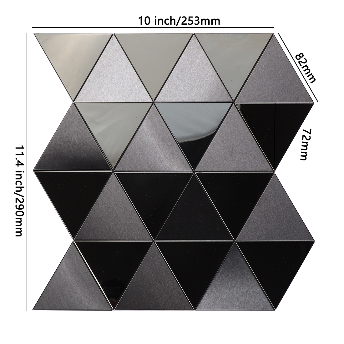Black mirror and brushed triangle metal mosaic tile