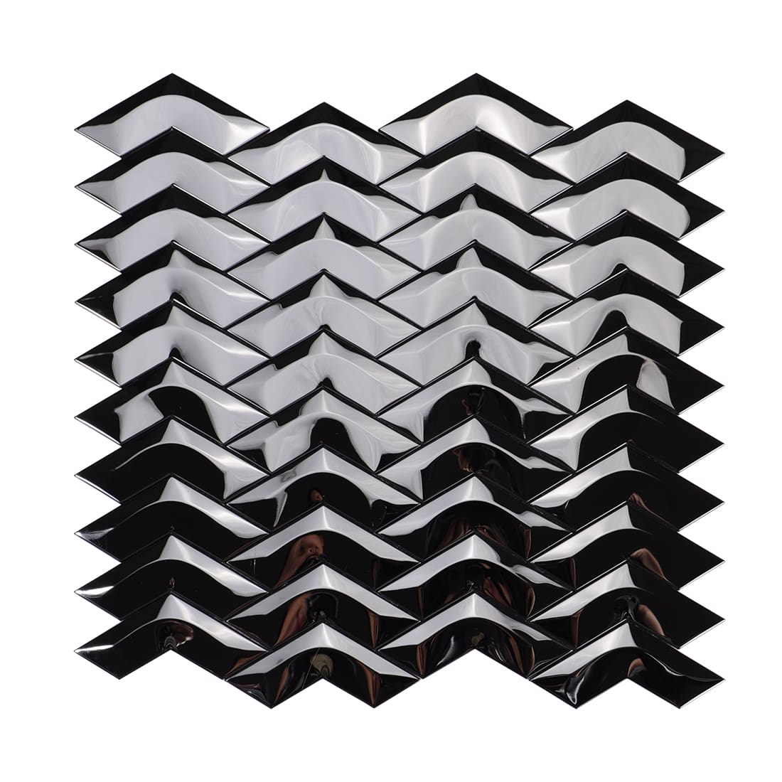 Full sheet of black mirror chevron metal mosaic tile