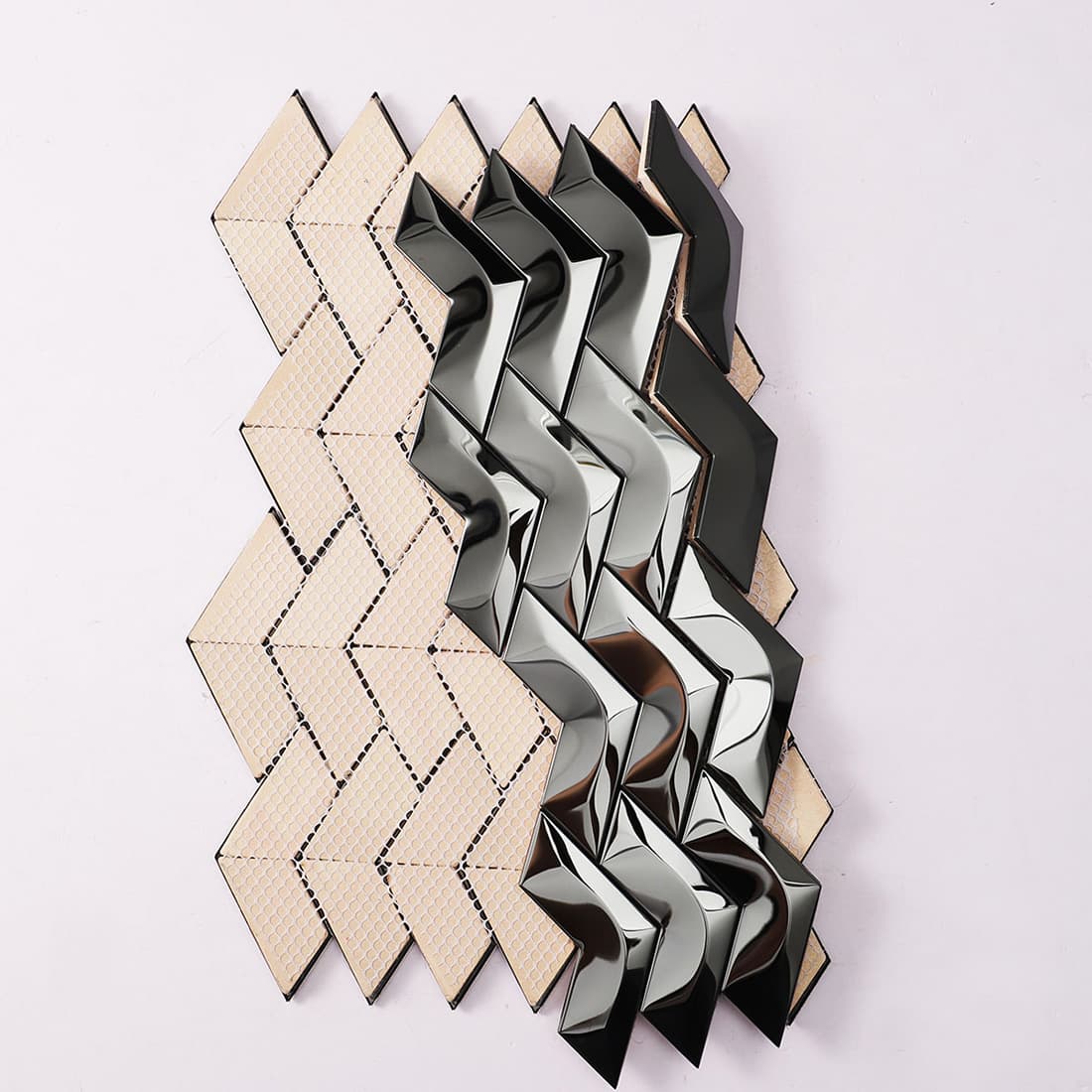 3D Black Mirror Chevron Mosaic Tile Stainless Steel Wall Design
