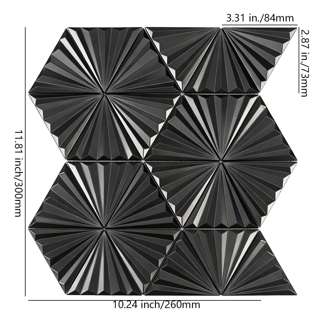 Black radiating triangle stainless steel mosaic with 84x73mm chips