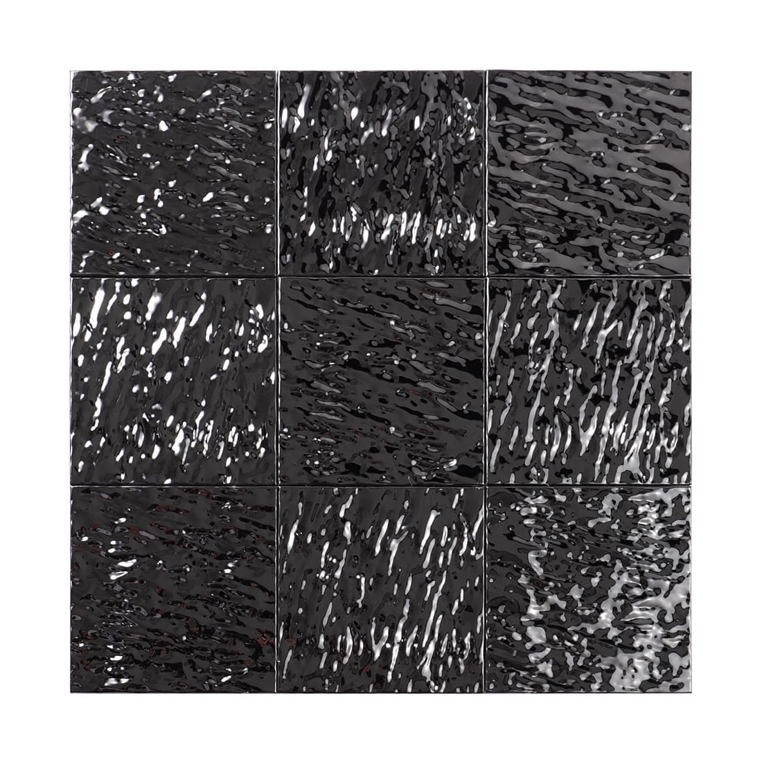 Full sheet of black textured square metal mosaic tile