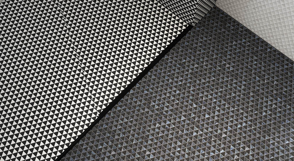 {"default":"Black and white triangle checkerboard mosaic tile sheets layered diagonally"}
