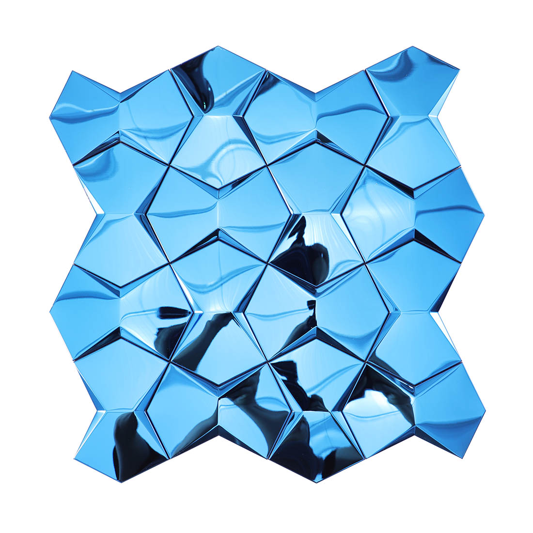 3D mirror blue faceted metallic mosaic tile sheet for wall decor