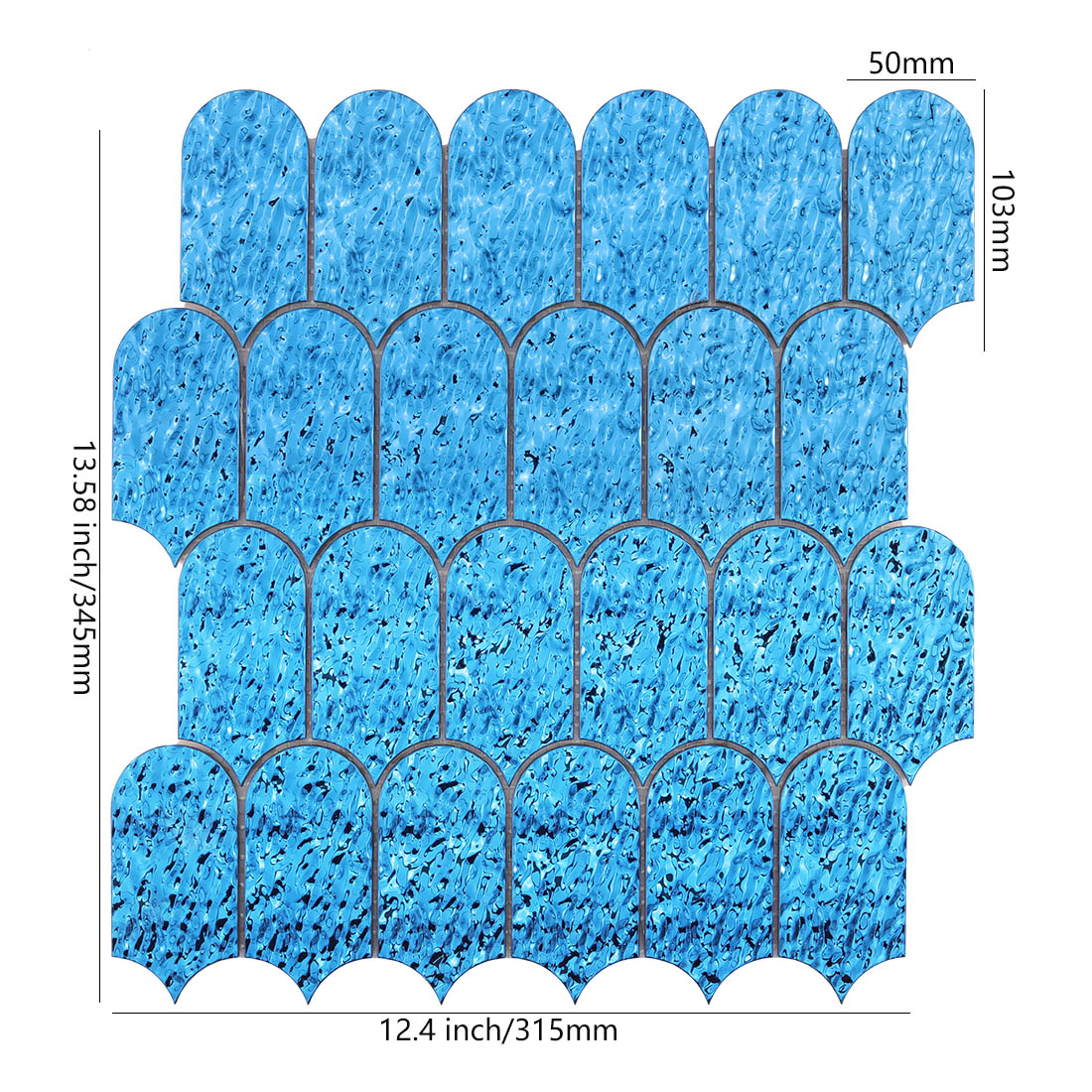 Blue fish scale metal mosaic tile sheet dimensions