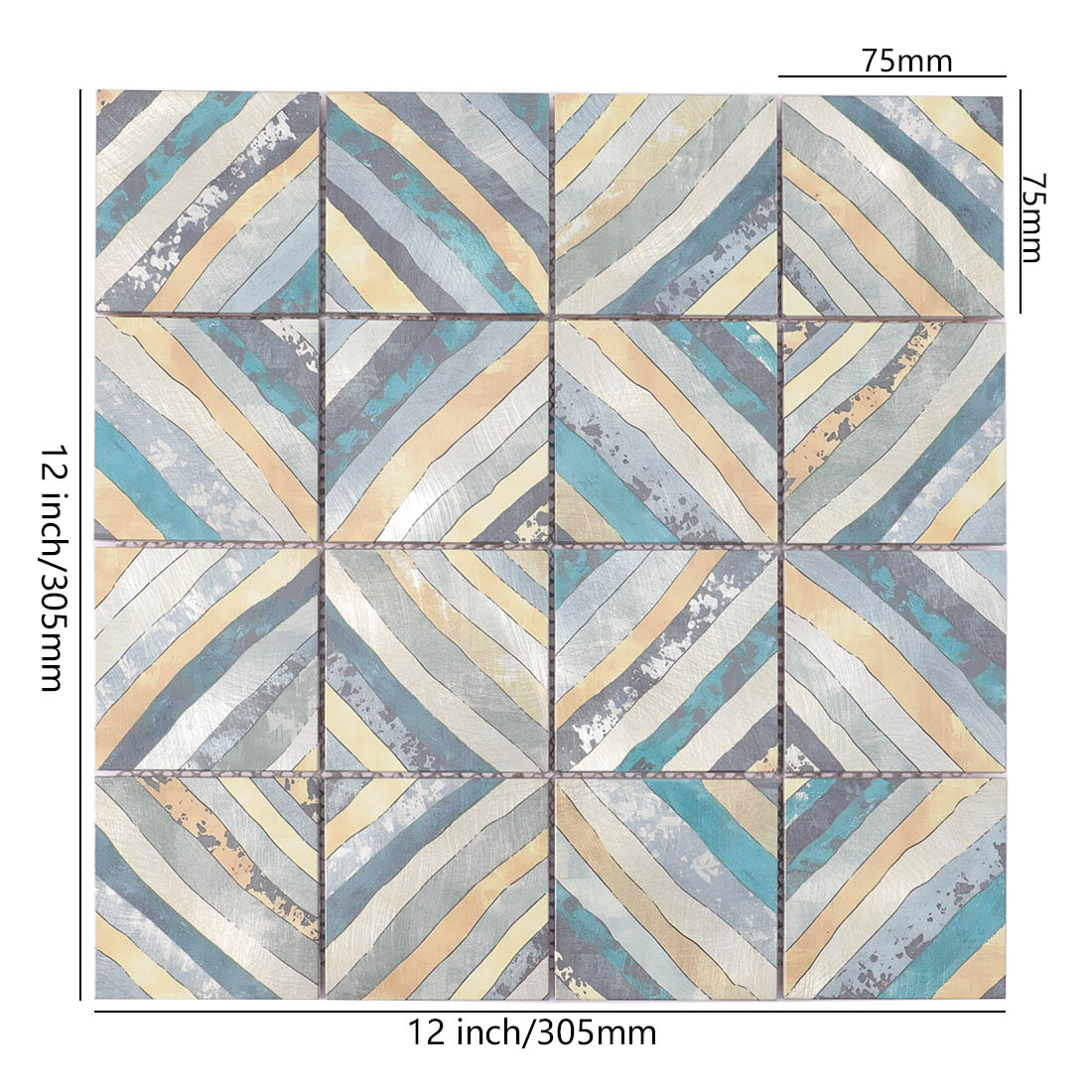 Blue and gold striped square aluminum mosaic tile sheet