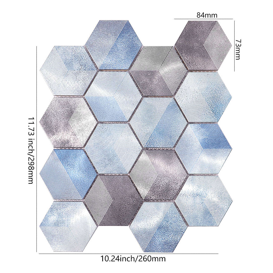 Blue and grey 3D effect flat hexagon aluminum mosaic sheet dimensions