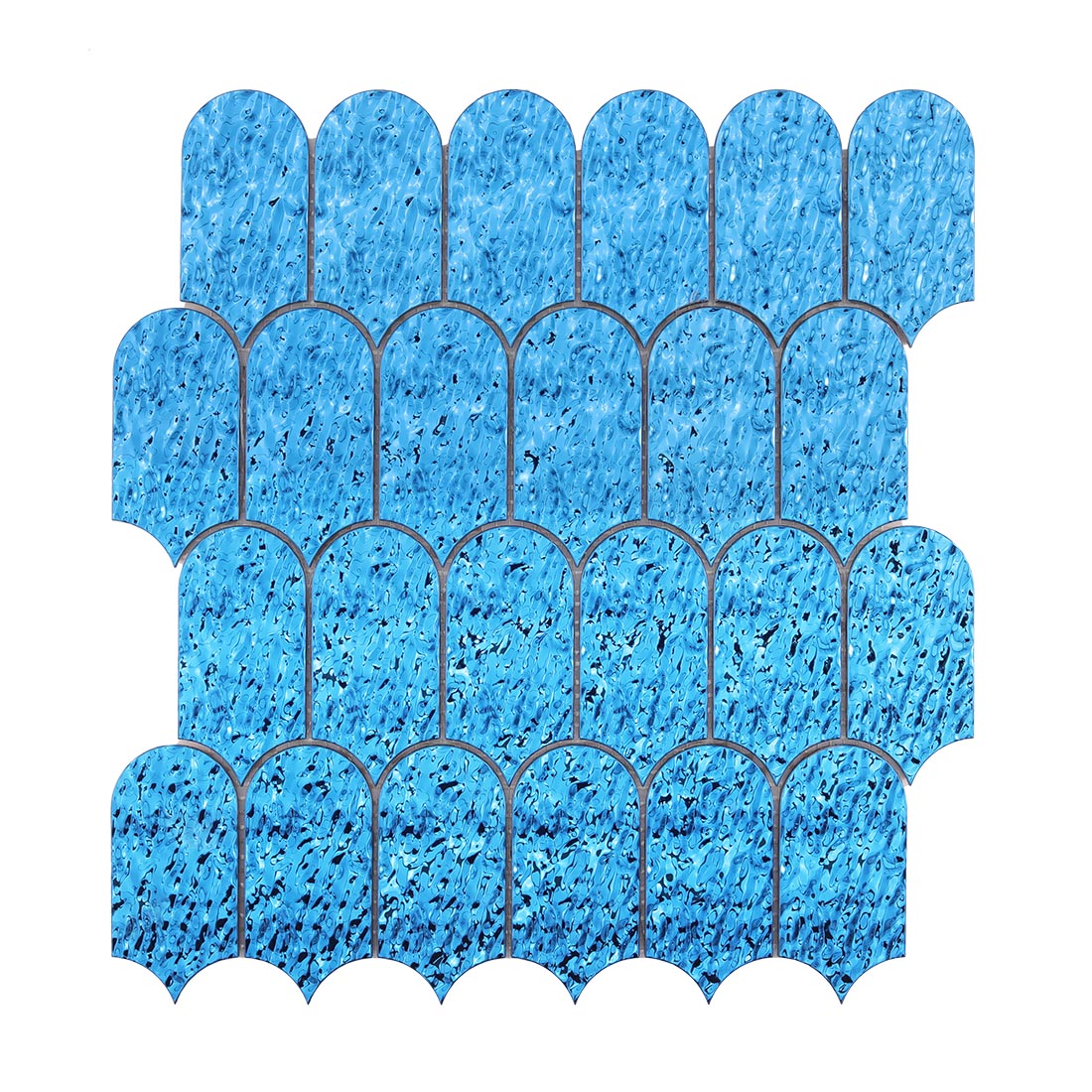 Full sheet front view of blue mermaid tail stainless steel tile