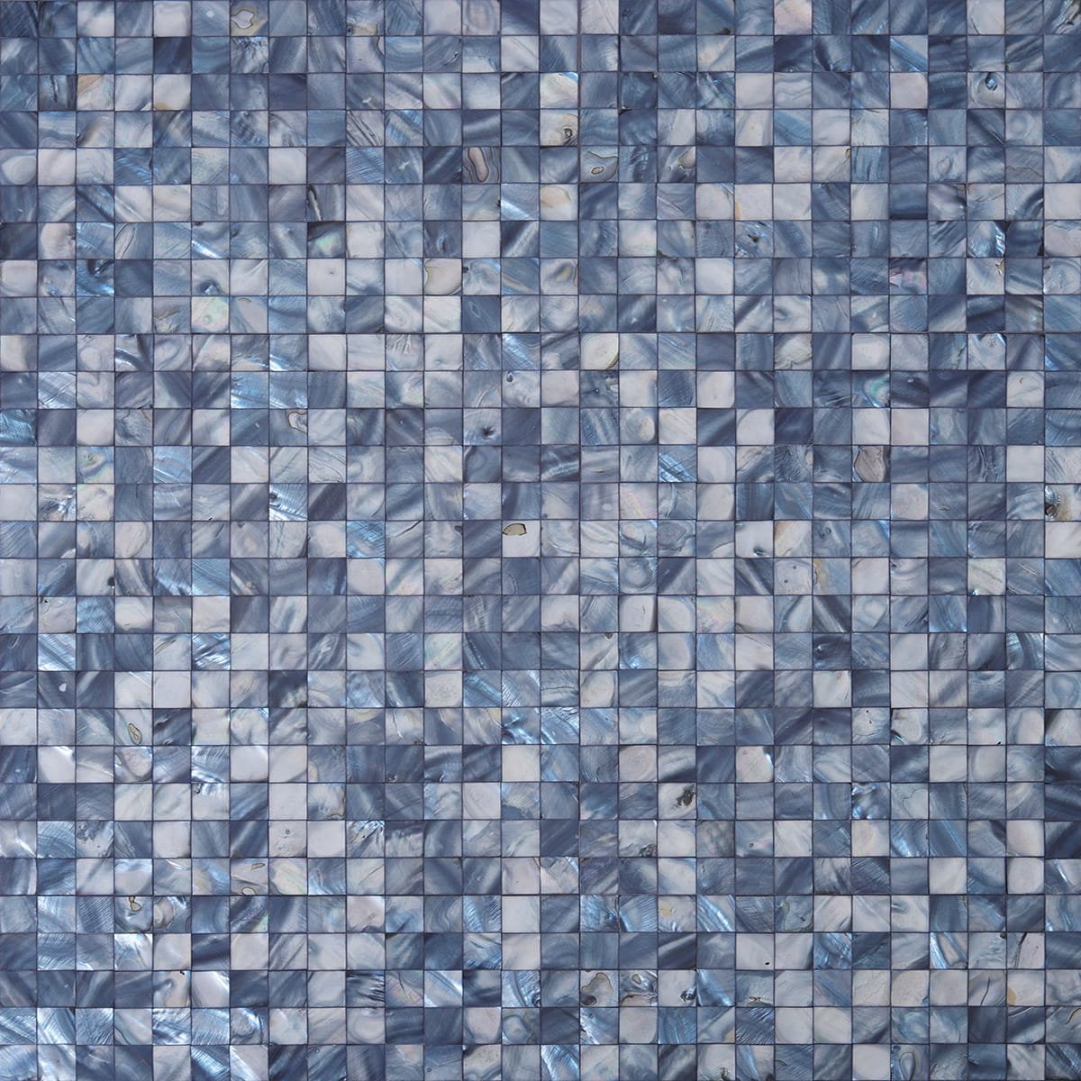 Blue shell mosaic tiles arranged in a seamless square pattern
