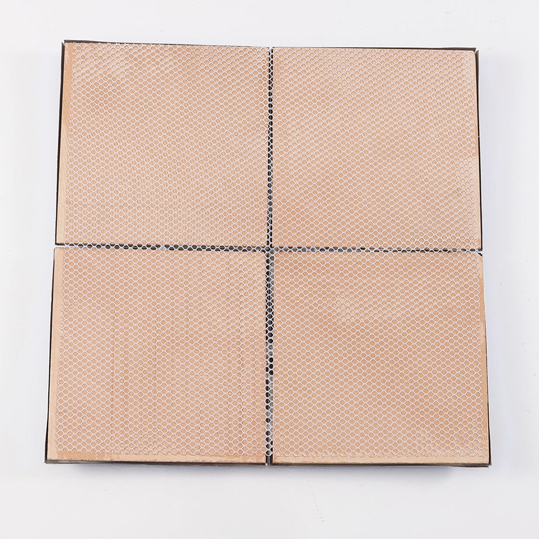 Blue square metal tile sheet showing plain mesh mounted back