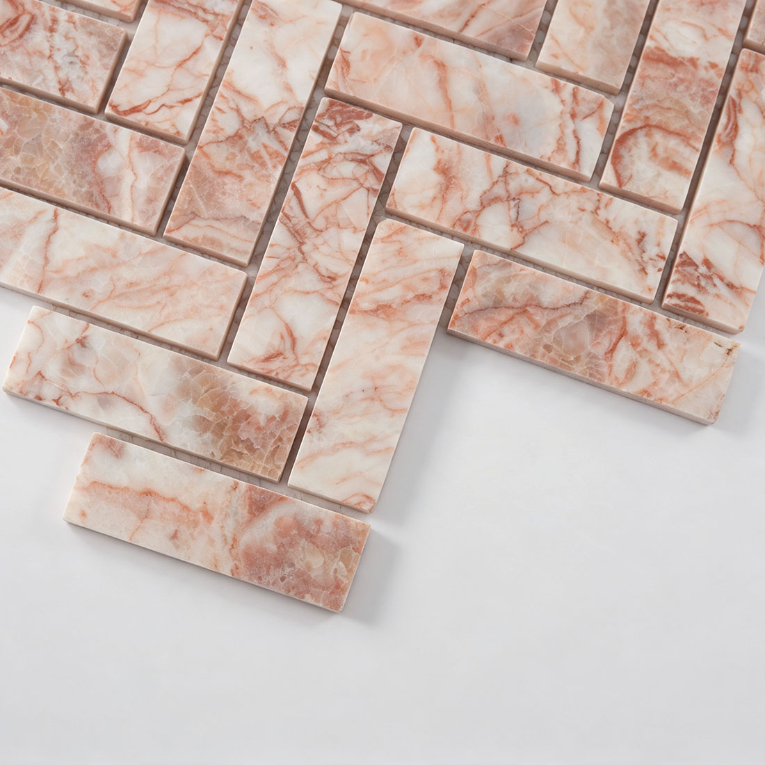 Blush White Herringbone Marble Mosaic Modern Kitchen，Commercial Bathroom Wall Tiles