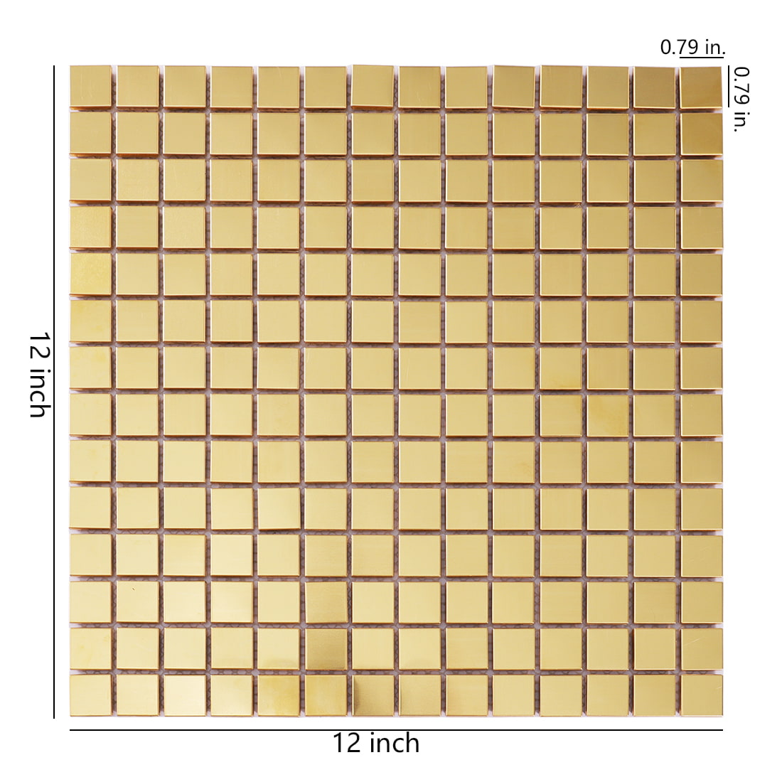 Brass square metal mosaic tile sheet with size details