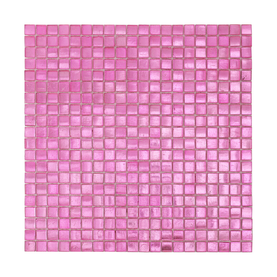 Full sheet of bright pink foil-backed square glass mosaic