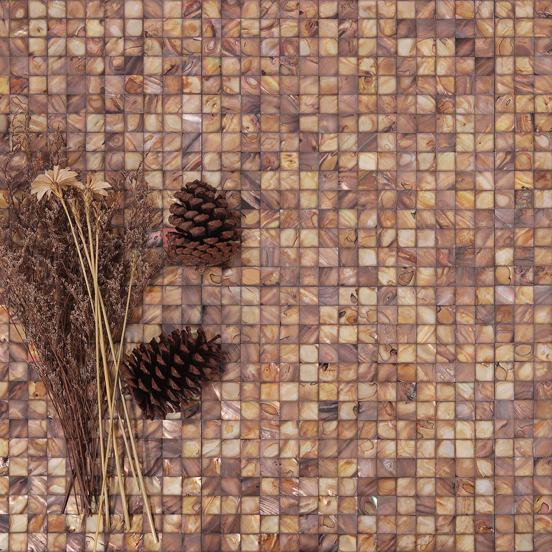 Dyed Brown Mother of Pearl Mosaic Tile Sheet – Natural Shell Square Tiles with Glossy Iridescent Surface for Kitchen Backsplashes, Bathroom Walls & Decorative Panels-Woos Tiles