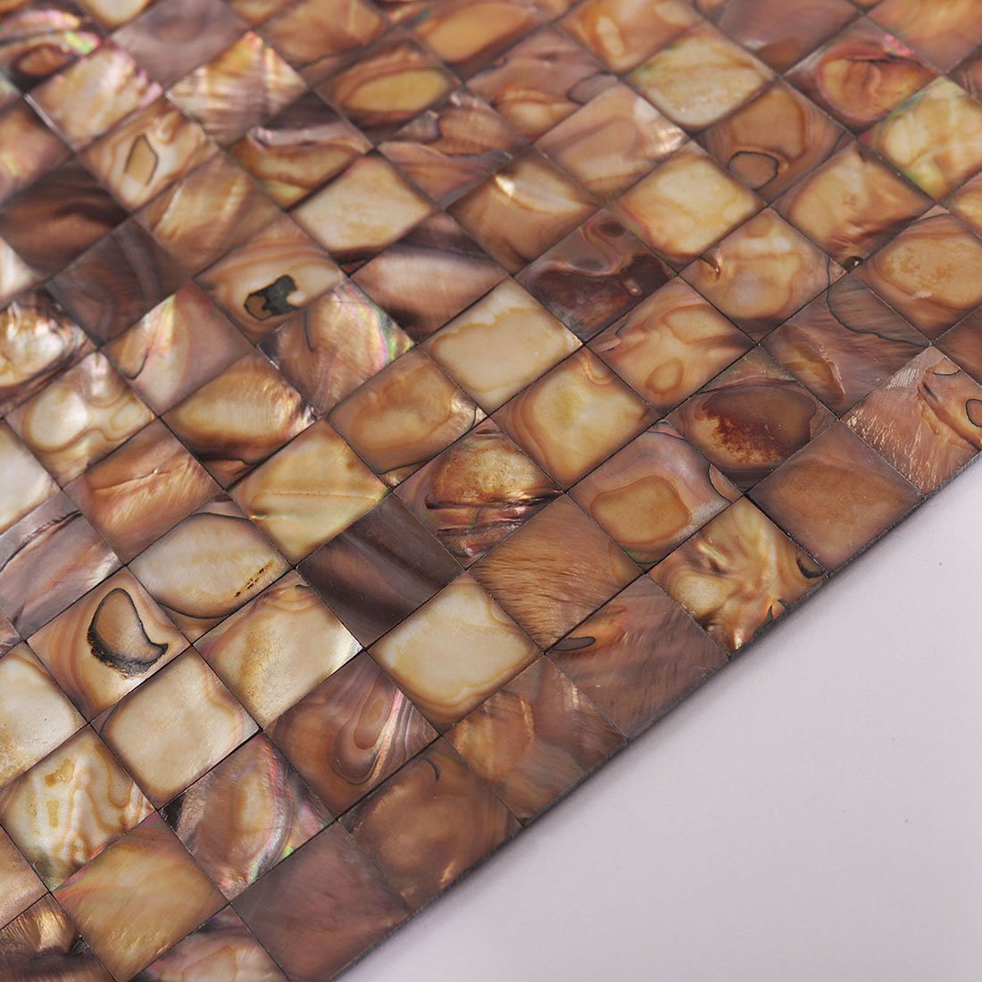 Dyed Brown Mother of Pearl Mosaic Tile Sheet – Natural Shell Square Tiles with Glossy Iridescent Surface for Kitchen Backsplashes, Bathroom Walls & Decorative Panels-Woos Tiles
