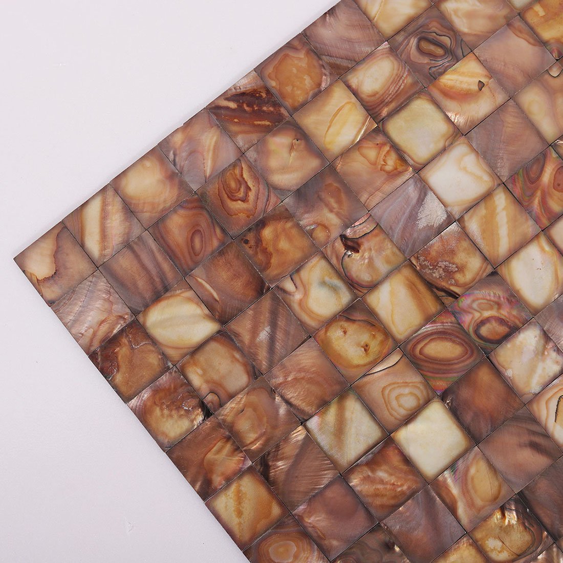 Dyed Brown Mother of Pearl Mosaic Tile Sheet – Natural Shell Square Tiles with Glossy Iridescent Surface for Kitchen Backsplashes, Bathroom Walls & Decorative Panels-Woos Tiles