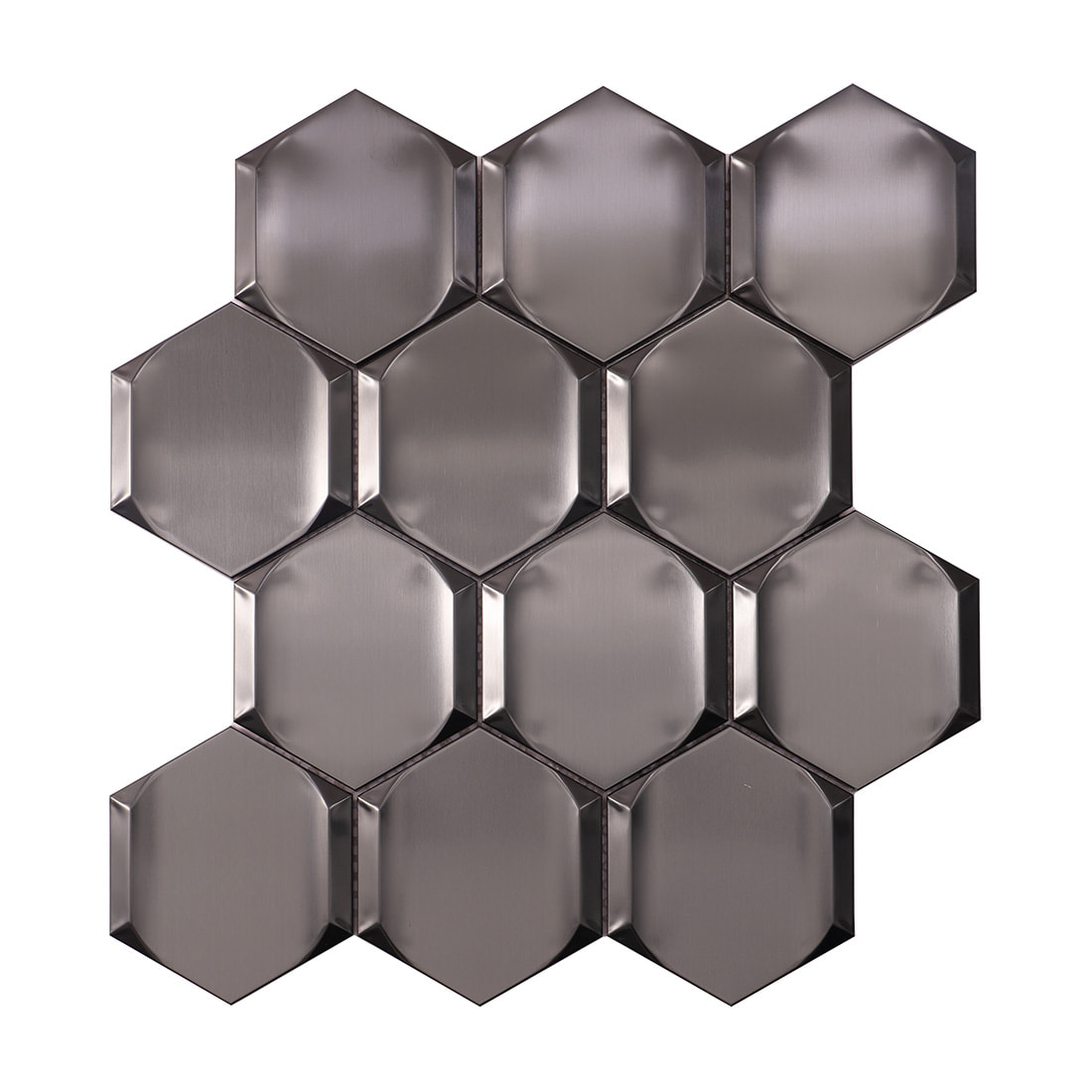 Full sheet of brushed black 3D hexagon stainless steel mosaic tile