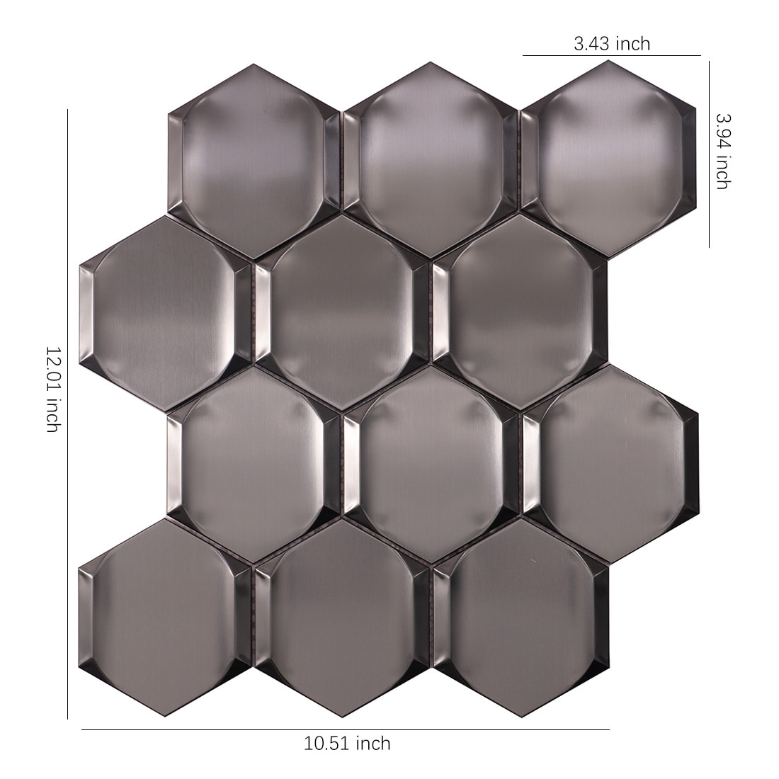 Brushed black 3D hexagon stainless steel mosaic tile sheet with dimensions