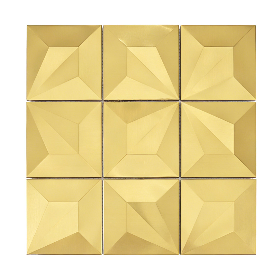 Brushed gold pyramid square stainless steel mosaic in a full sheet layout