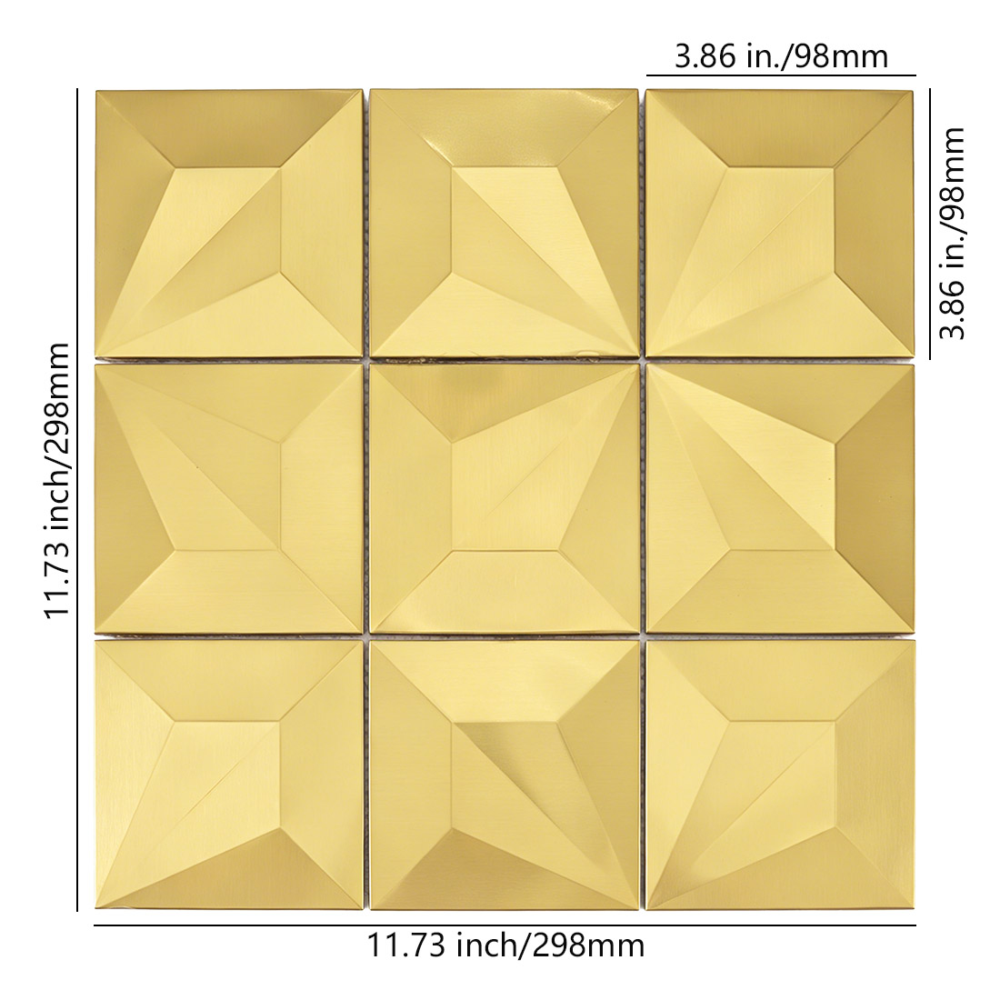 Brushed gold pyramid square stainless steel mosaic with 98mm chips