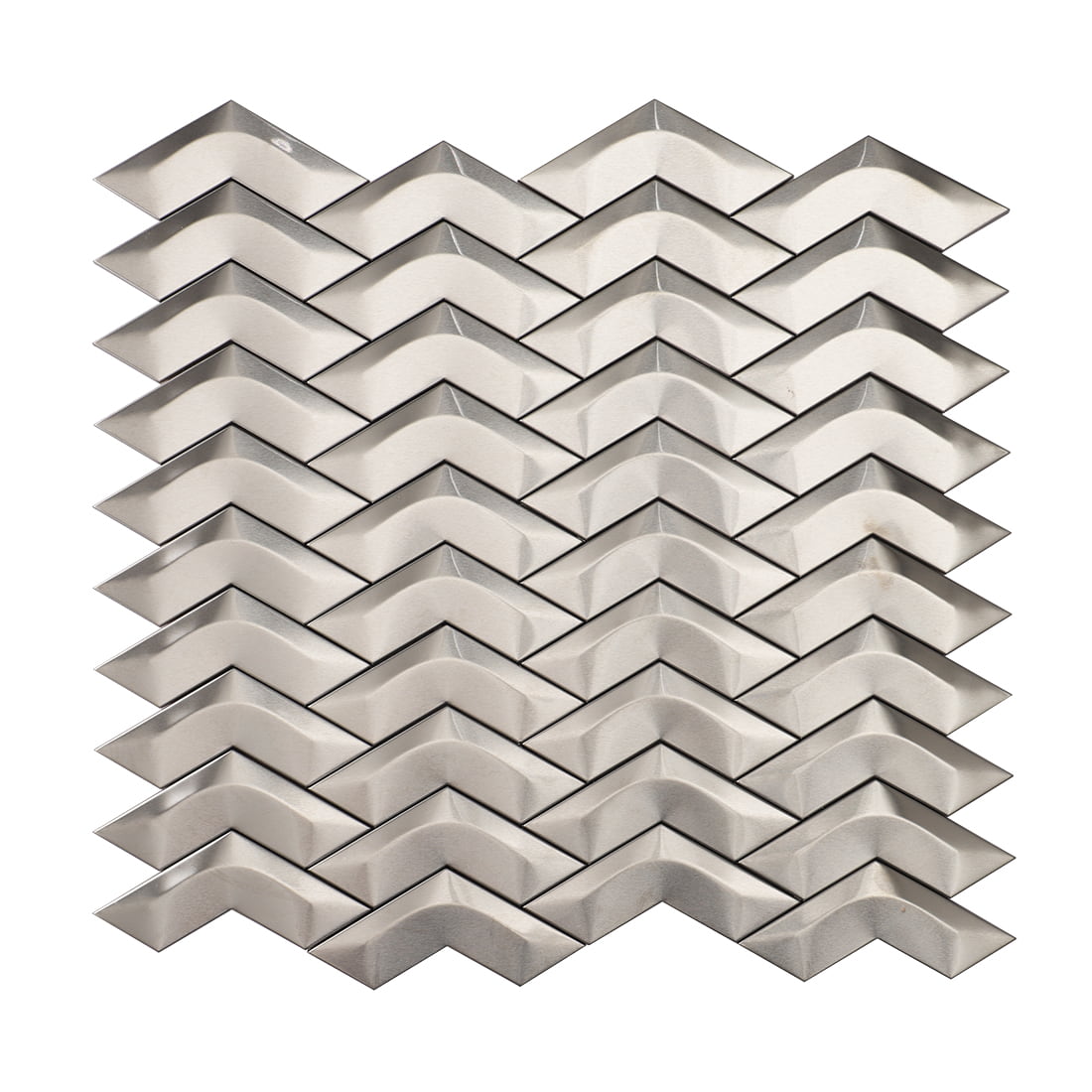 Full sheet of brushed silver chevron stainless steel mosaic tile