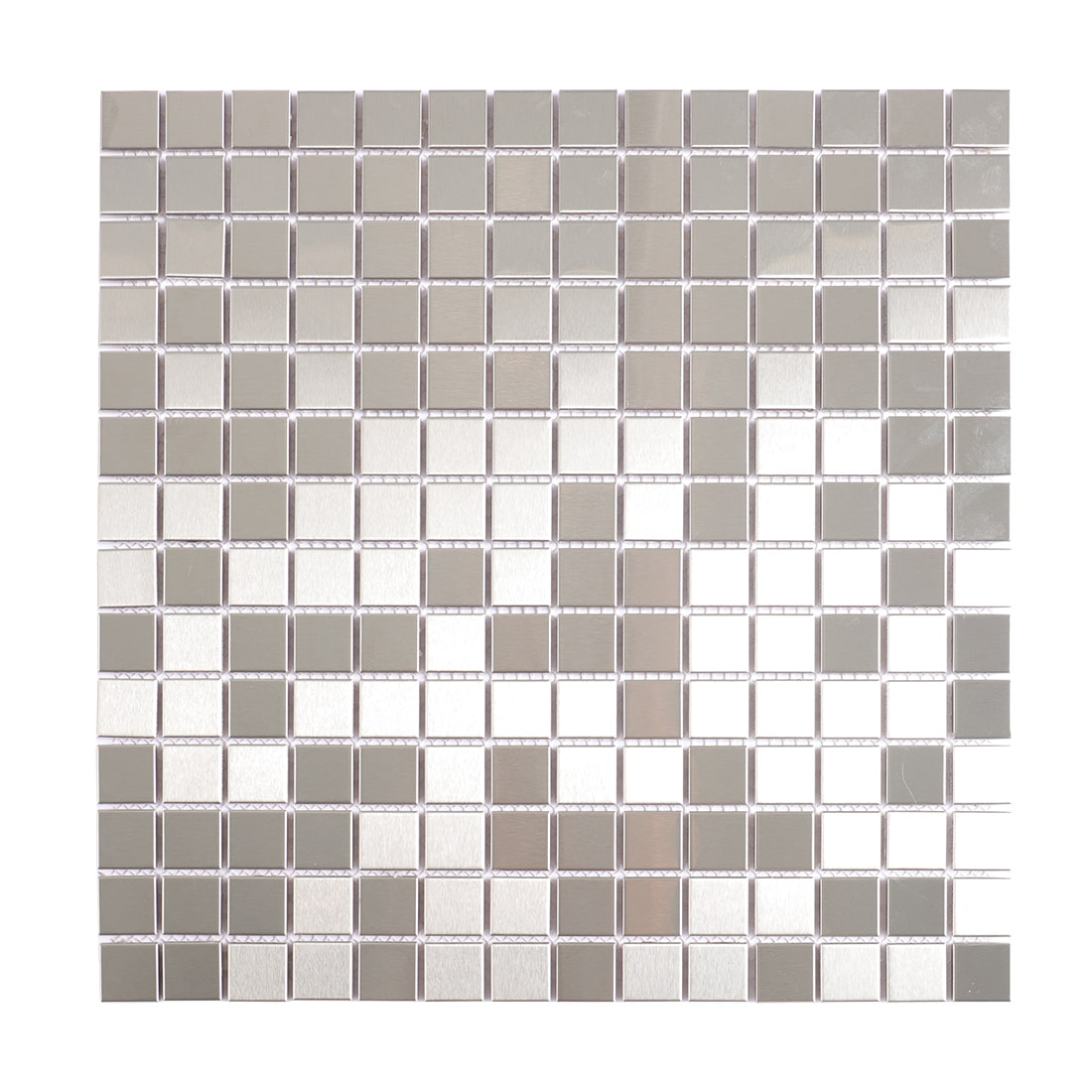 Full sheet of brushed silver square metal mosaic tiles