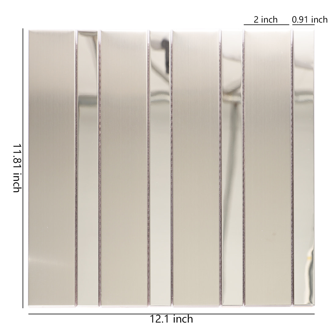 Brushed silver stainless steel strip mosaic sheet with mixed glossy accents