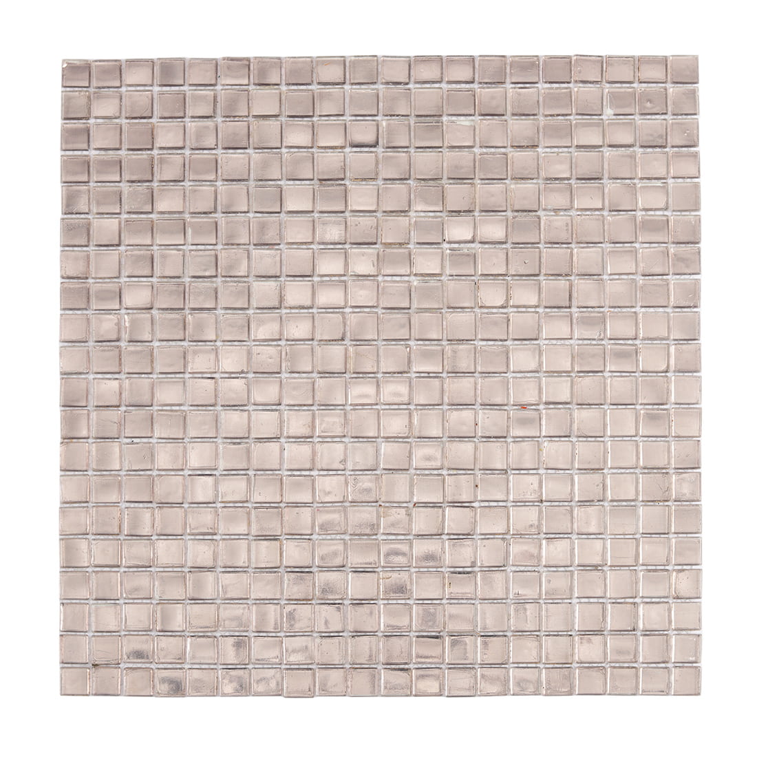 Full sheet of champagne square glass mosaic tile on a light background
