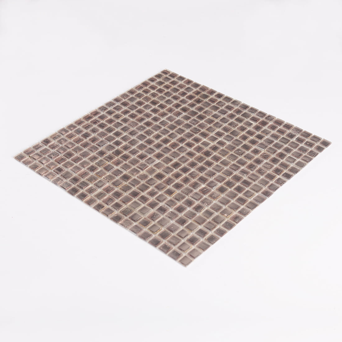 Perspective view of champagne square glass mosaic tile sheet