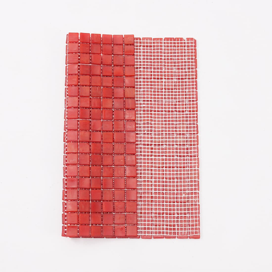 Back mesh view of cherry red square glass mosaic tile sheet