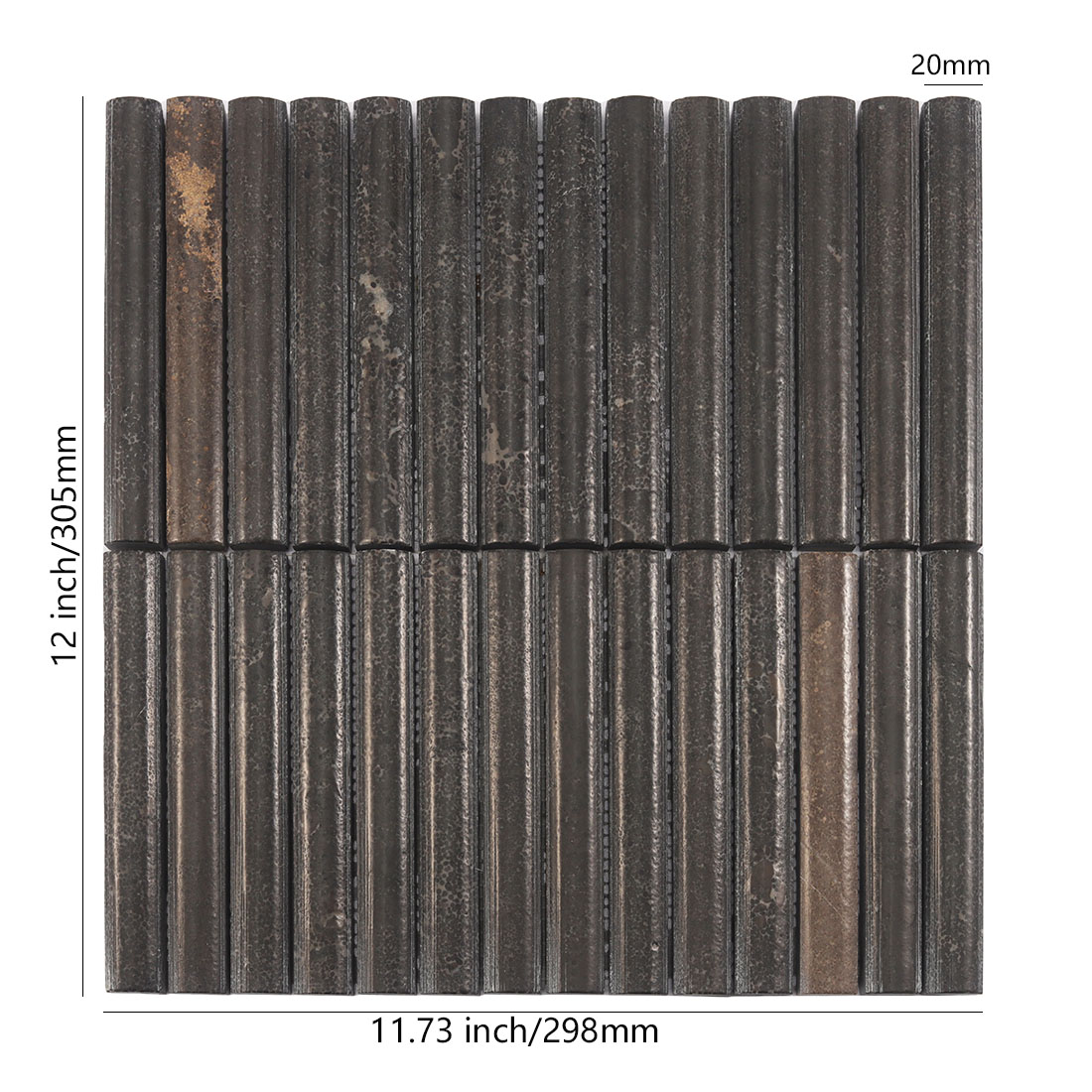 Chocolate brown fluted natural stone mosaic tile sheet with narrow raised strips